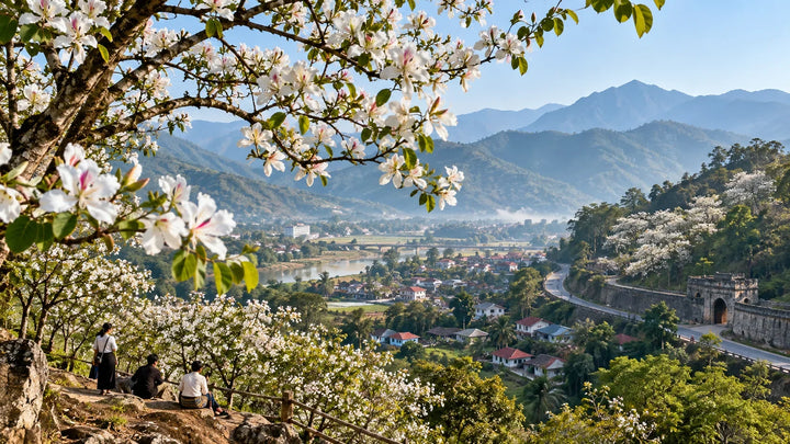 奠边西北山谷白花羊蹄甲与城市道路