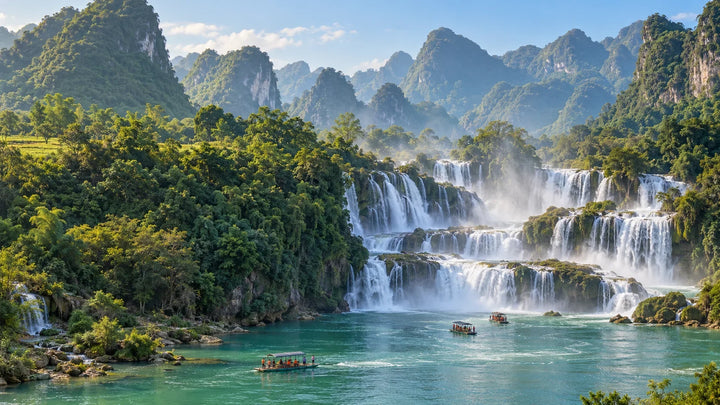 高平板约瀑布与周边喀斯特山景