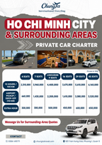 Ho Chi Minh City private car charter price list - prices in VND