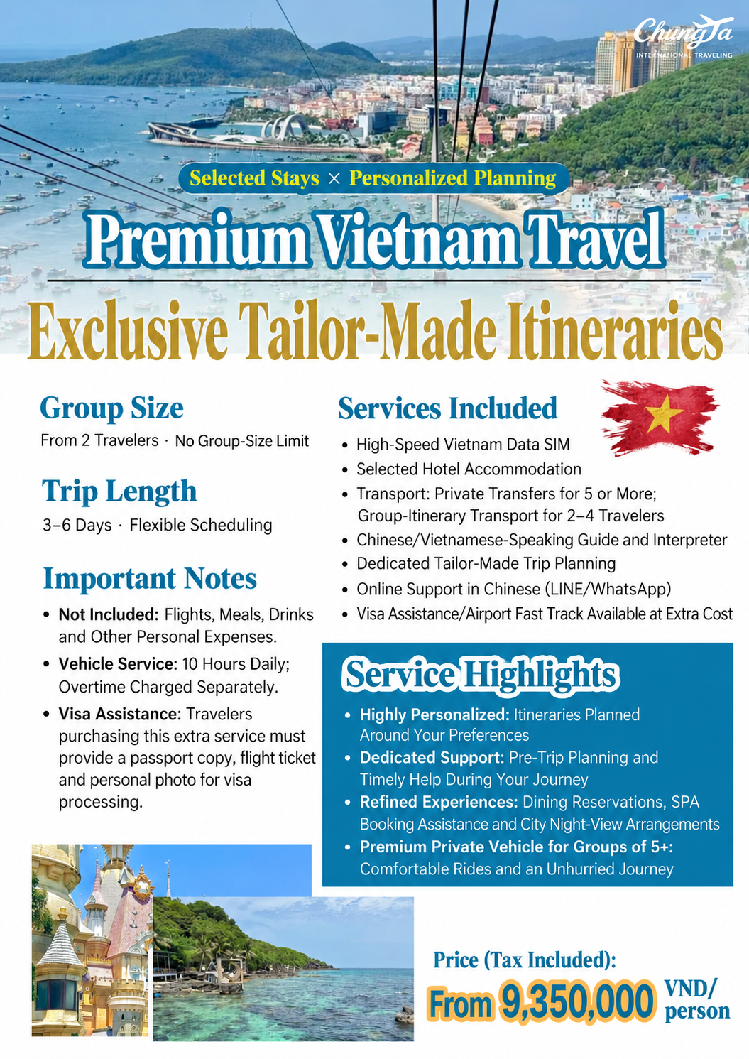Tailor-made Vietnam tour with selected hotels, from 9,350,000 VND per person, tax included