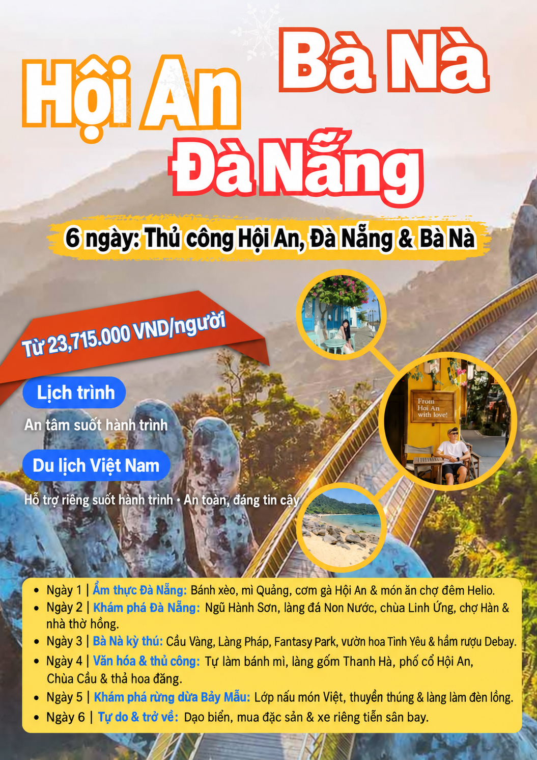 Áp phích tour thủ công Hội An, Đà Nẵng và Bà Nà 6 ngày
