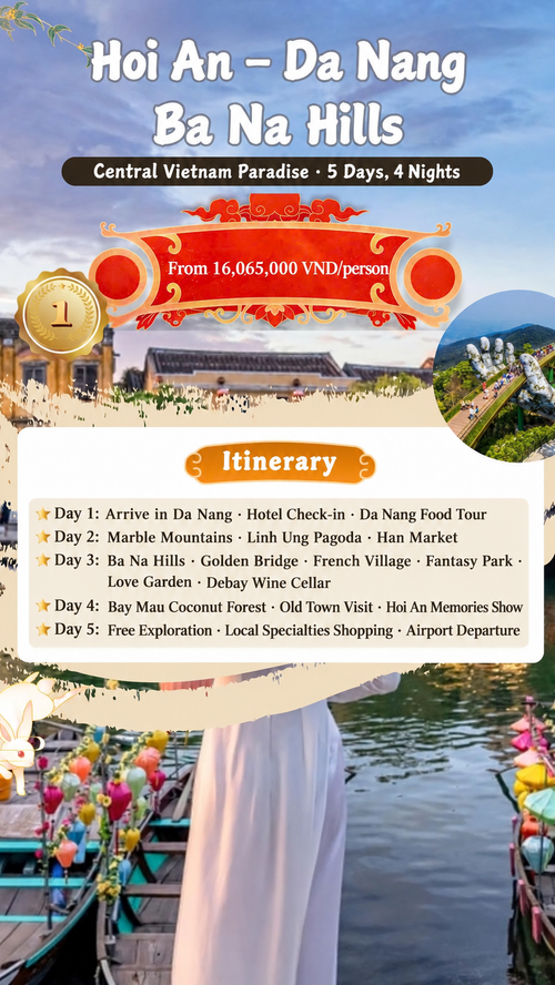 Five-day Hoi An, Da Nang and Ba Na Hills tour poster