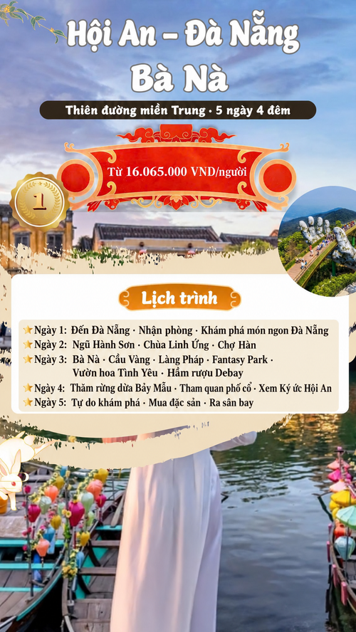 Áp phích tour Hội An, Đà Nẵng và Bà Nà 5 ngày