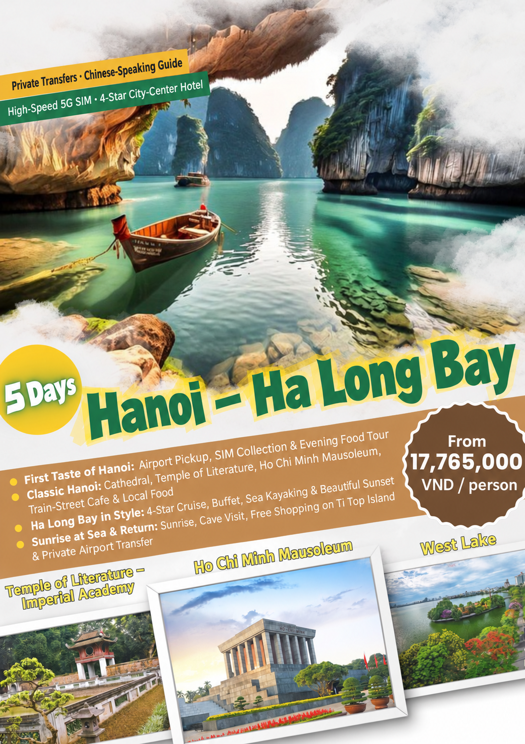 Five-day Hanoi and Ha Long Bay cruise tour poster