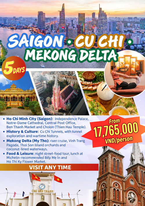 Saigon, Cu Chi and Mekong Delta tour poster - 5 days, from 17,765,000 VND per person