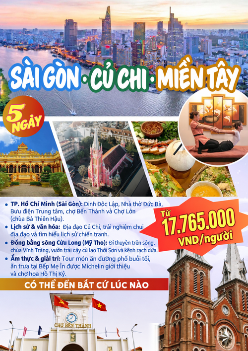 Tour Sài Gòn, Củ Chi và miền Tây - 5 ngày, từ 17.765.000 VND mỗi người