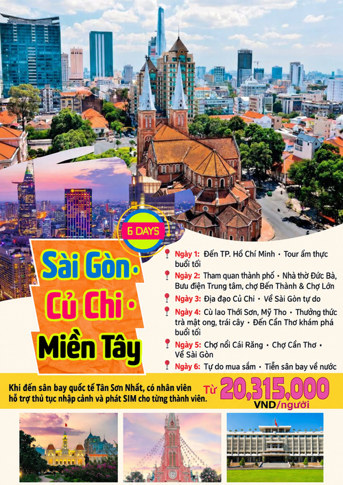 Áp phích tour Sài Gòn, Củ Chi và miền Tây 6 ngày